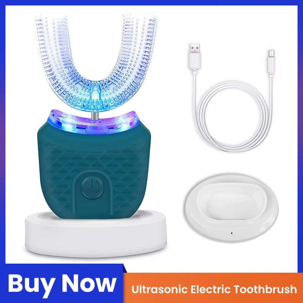 U-Shaped Automatic Ultrasonic Toothbrush with 360° Full Mouth Whitening, Wireless Charging, and Waterproof Design - LUXURY