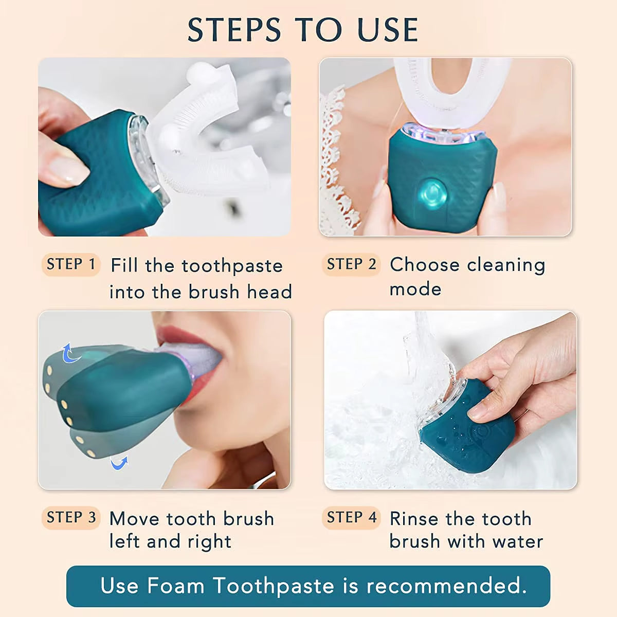 U-Shaped Automatic Ultrasonic Toothbrush with 360° Full Mouth Whitening, Wireless Charging, and Waterproof Design - LUXURY